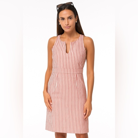 Gretchen Scott Pink White Striped sleeveless dress cotton split v neck S - Picture 1 of 8
